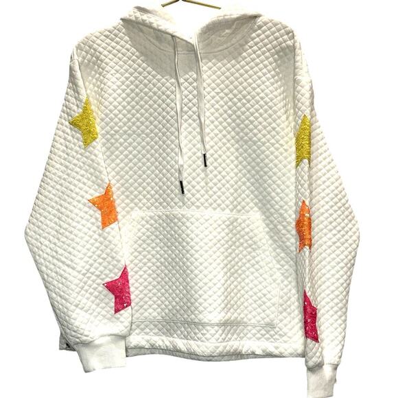 Mainstrip Sweaters - Mainstrip – Quilted Sequin Star Hoodie – White – Size Small